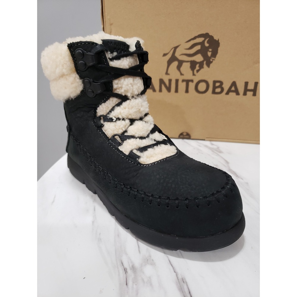 NEW SIZE 6 Manitobah Pacific Hiker Suede Lace-Up Winter Boots BLACK